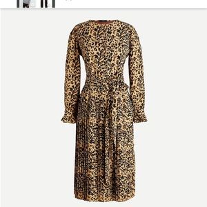 J Crew Pleated Leopard Midi Dress